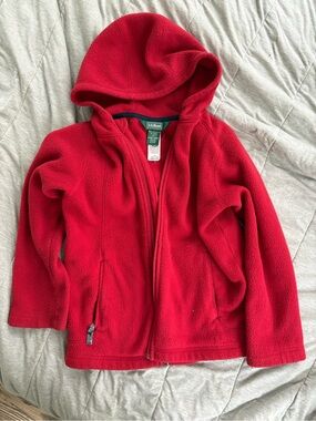 L.L.Bean Kids Fleece Hooded Jacket Red Size 6/7 Full Zip Lightweight